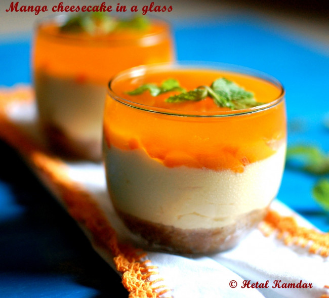 Mango cheesecake in a glass