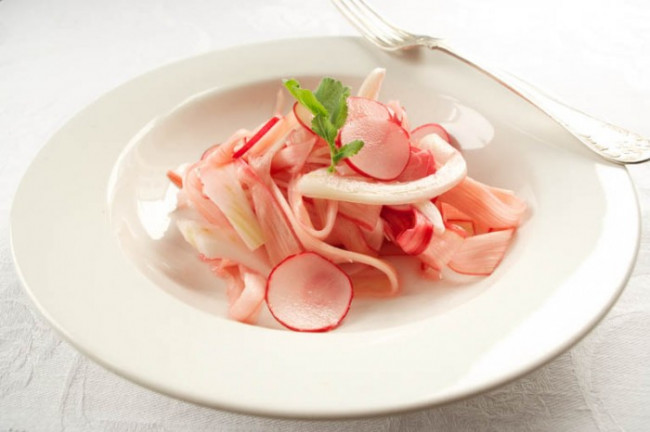 Spring Rhubarb-Fennel-Radish Salad with a Lemon-Honey Dressing