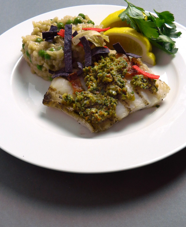 Grilled Grouper with Pistachio Lime Pesto