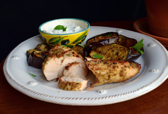 grilled za’atar chicken and cumin eggplant