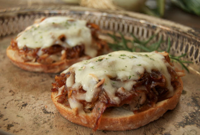 Balsamic Caramelized Onion & Pulled Pork Open-Faced Sandos