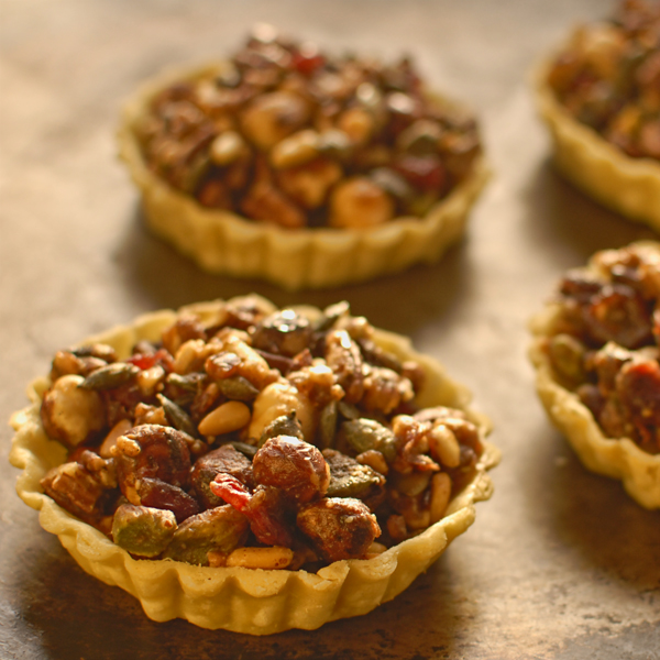 pumpkin seed cranberry and nut tartlets