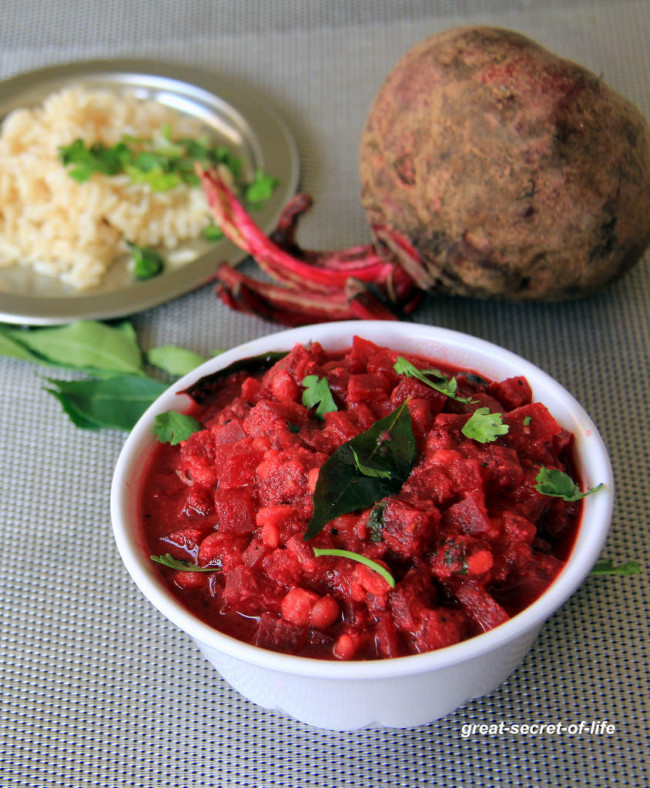 Beetroot Kootu Recipe - Beet and Lentil Gravy flavoured with Coconut