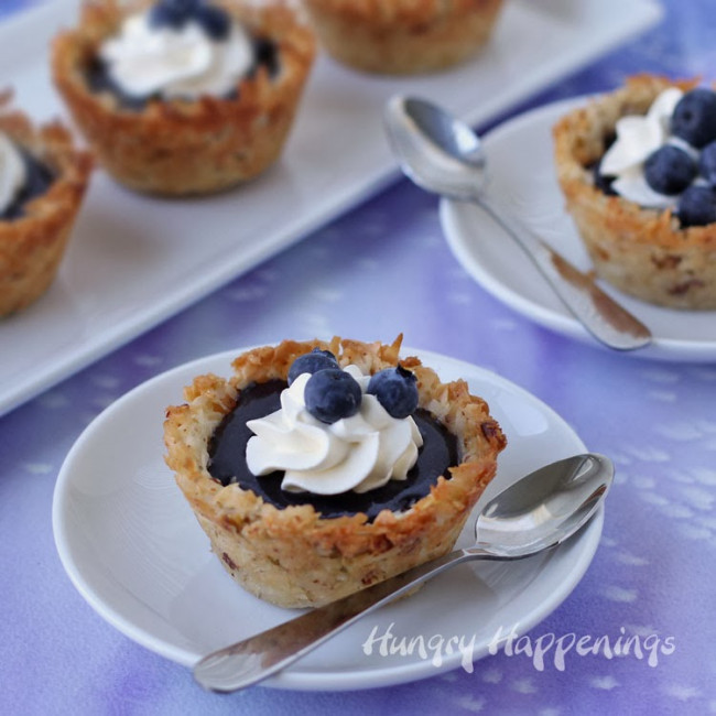 Coconut Macaroon Cups filled with Fresh Blueberry Curd
