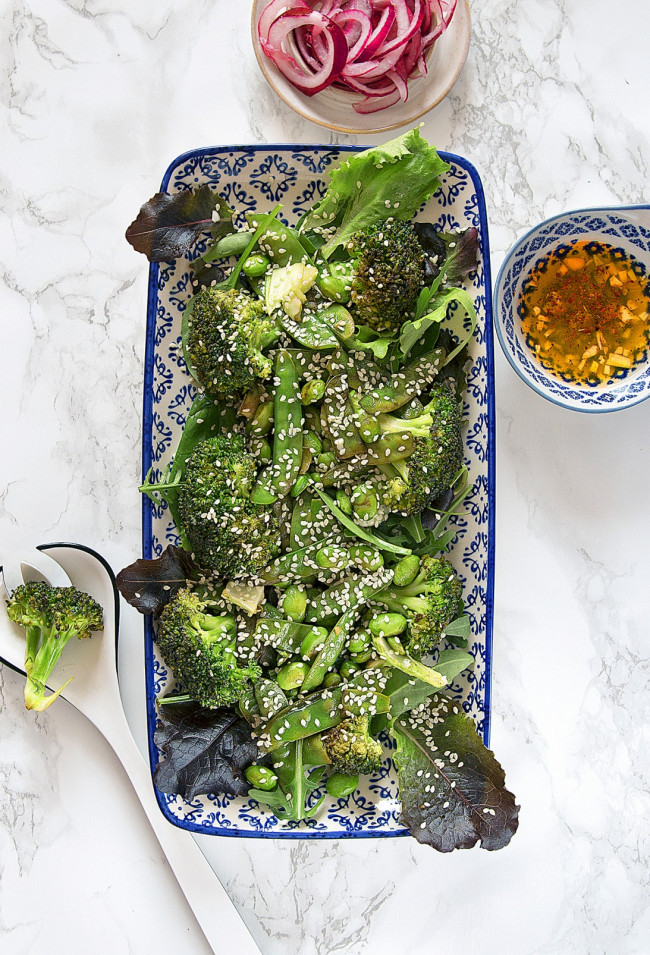 Broccoli Salad - with cayenne, garlic and sesame seeds.