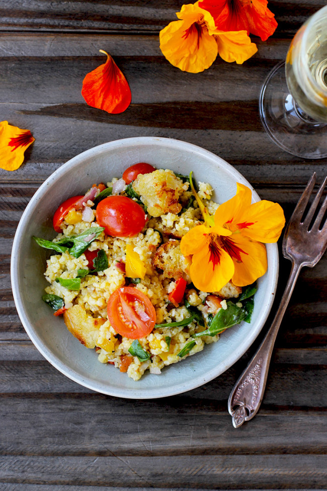 Millet Panzanella Salad with Asiago Croutons