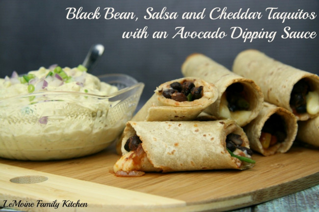 Black Bean, Salsa and Cheddar Taquitos with an Avocado Dipping Sauce