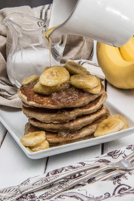 Coconut Vegan Pancakes with Maple Bananas