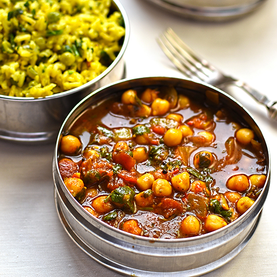 chick pea curry with green pea pilau