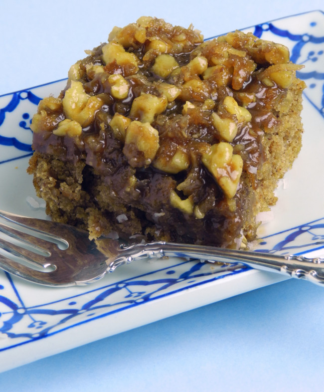 Oatmeal Cake with Walnut-Coconut Topping