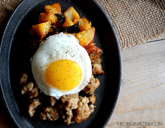 Autumn Hash with Homemade Turkey Sausage & Fried Eggs