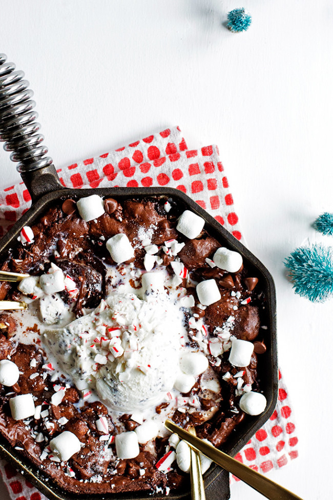 Candy Cane Marshmallow Skillet Brownie