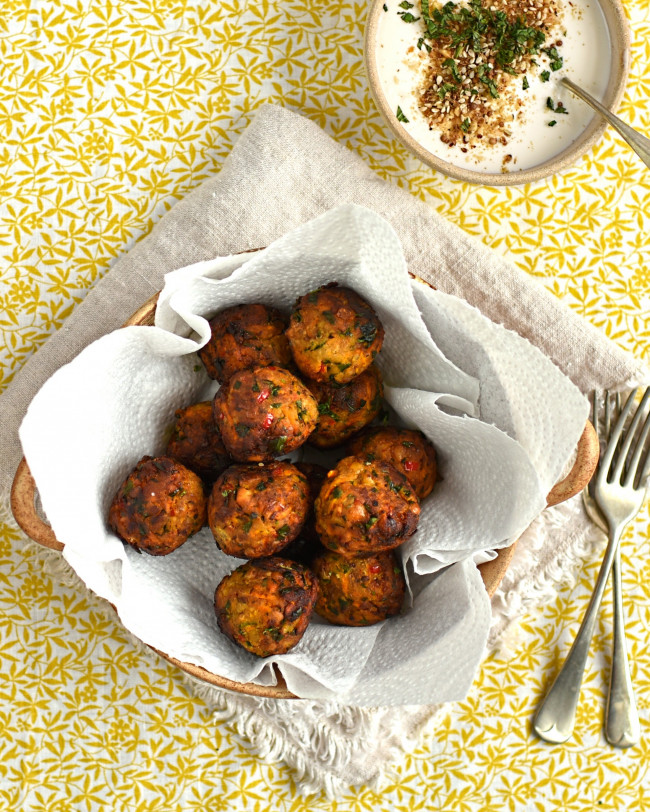 Carrot And Apricot Falafel With Whipped Feta And Dukkah