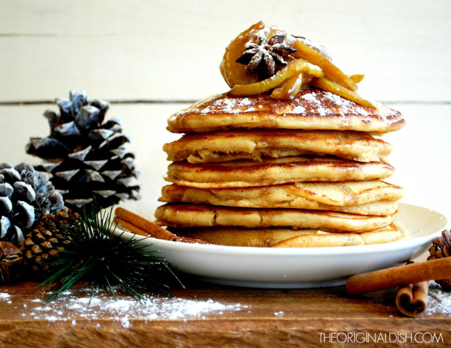 Pancakes with Chestnut Cream & Spiced Pear Syrup