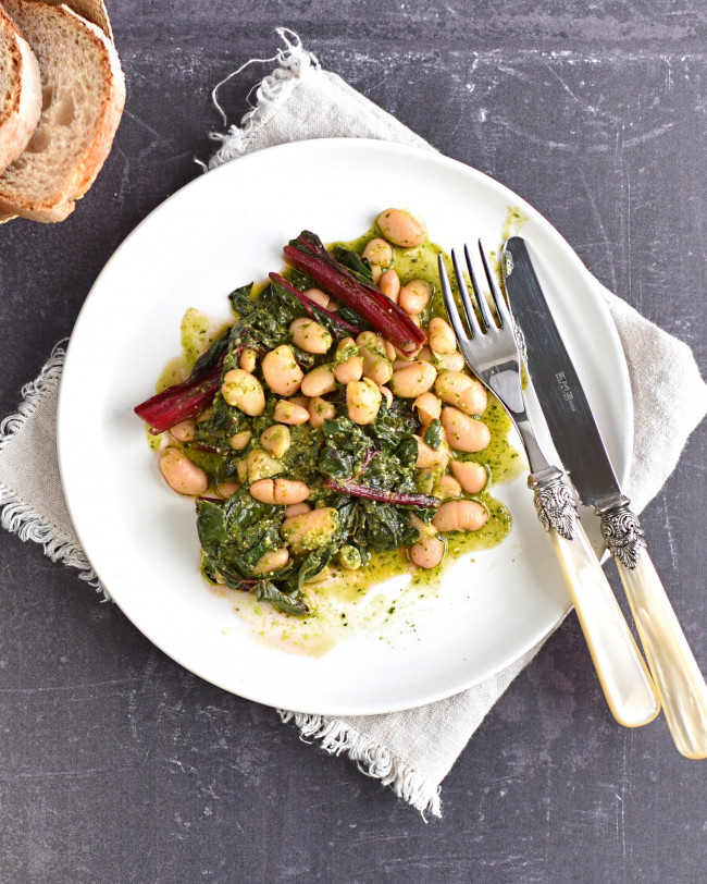 chard and butter beans with wild garlic