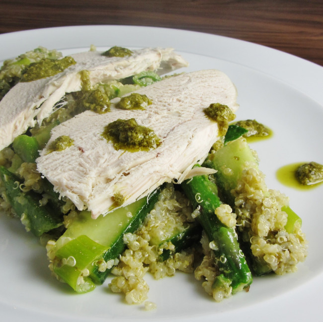 Quinoa Pesto and Chicken Salad with Green Vegetables