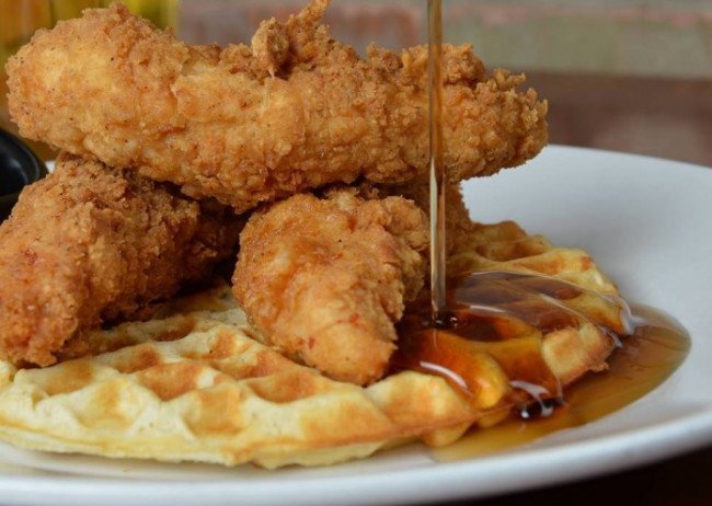 Chicken And Waffles With Beer Glazed Onions