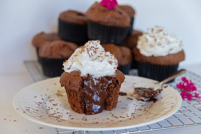 Chocolate Filled Cupcakes (Gluten-Free, Egg-Free)