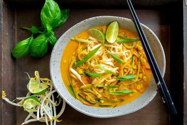 Coconut Curry Noodles With Fresh Vegetables, Vegan, Gluten-free