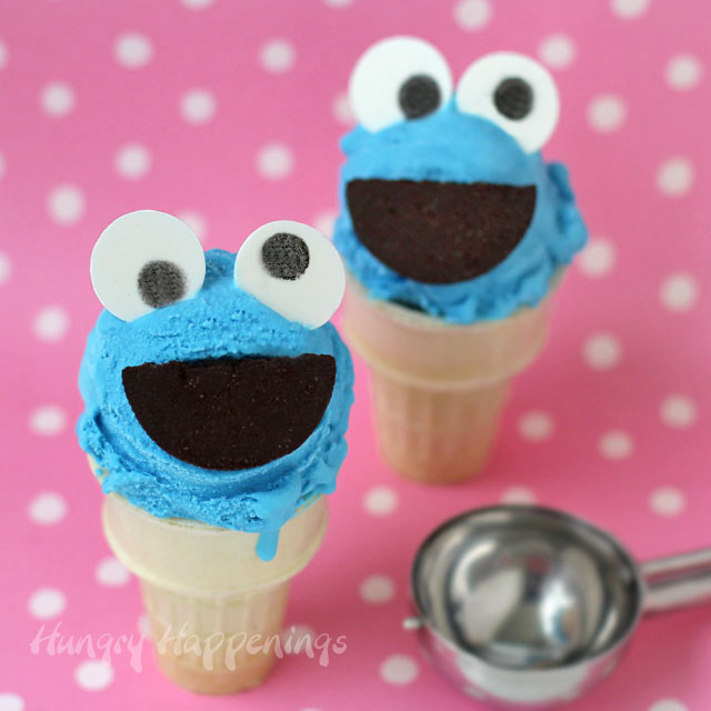 Cookie Monster Cotton Candy Ice Cream Cones