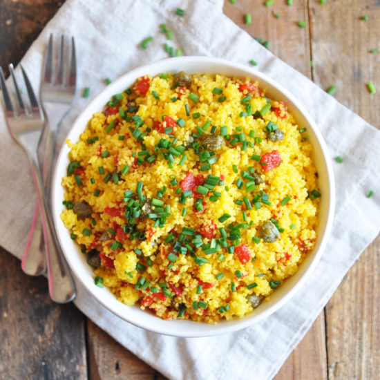 Saffron Couscous with Capers and Roasted Peppers