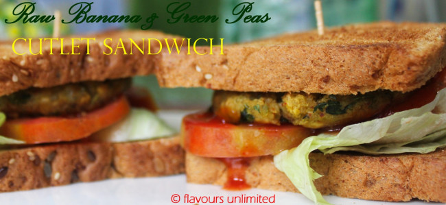Plantain Green Peas Cutlet Sandwich