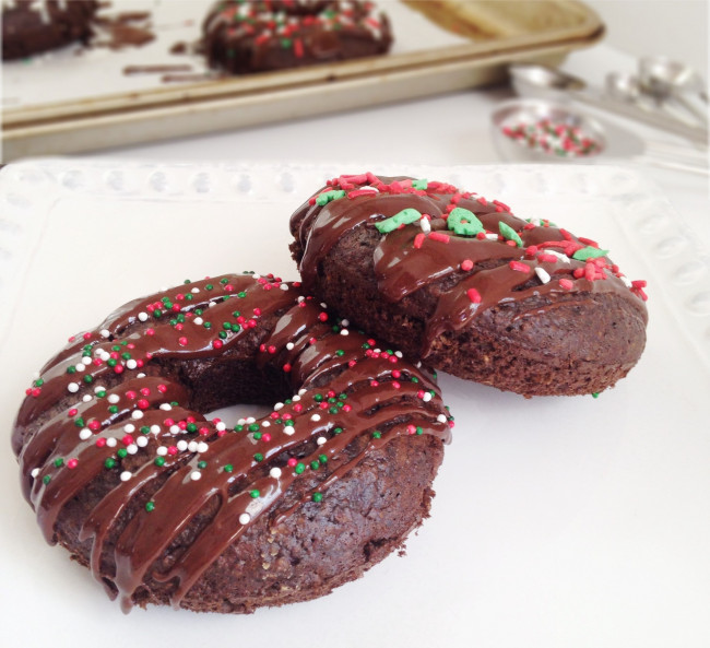 Baked Chocolate Donuts with Chocolate Peanut Butter Drizzle