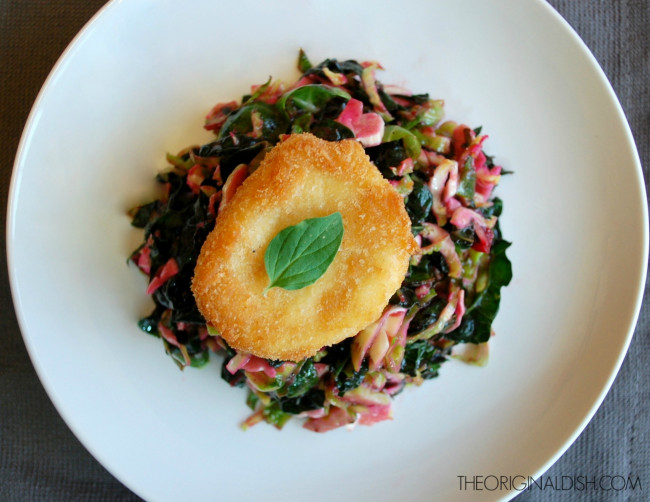 Kale Slaw with Cranberry Vinaigrette & Fried Goat Cheese