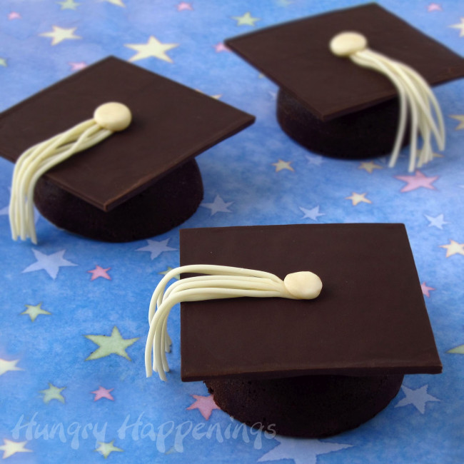 Luscious and creamy flourless chocolate cake graduation caps