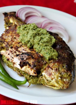 grilled stuffed pomfret with green chutney
