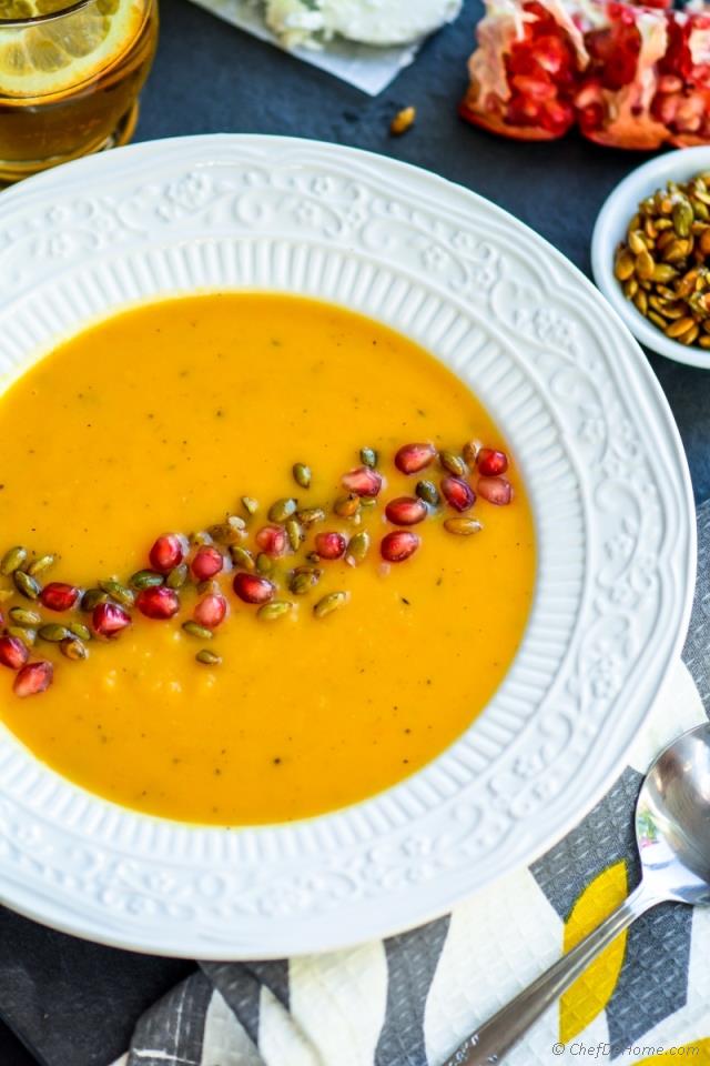 Roasted Butternut Squash Soup With Goat Cheese