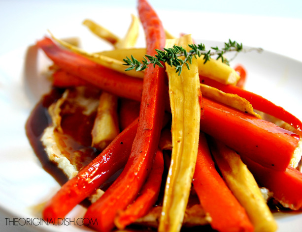 Roasted Carrots  Parsnips with Sweet Apple Glaze and Whipped Goat Cheese