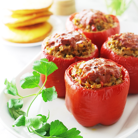 beef and einkorn stuffed peppers 