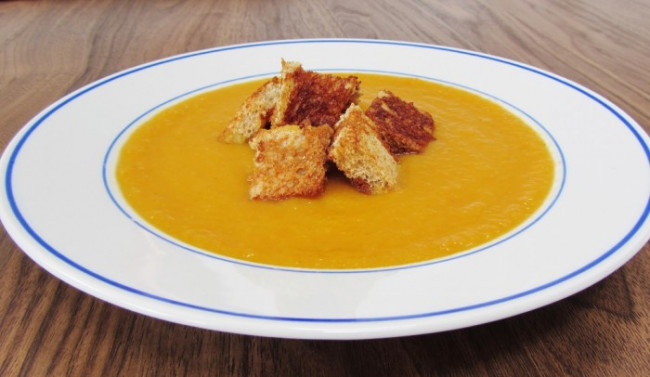 Carrot and Ginger Soup with Marmite Croutons