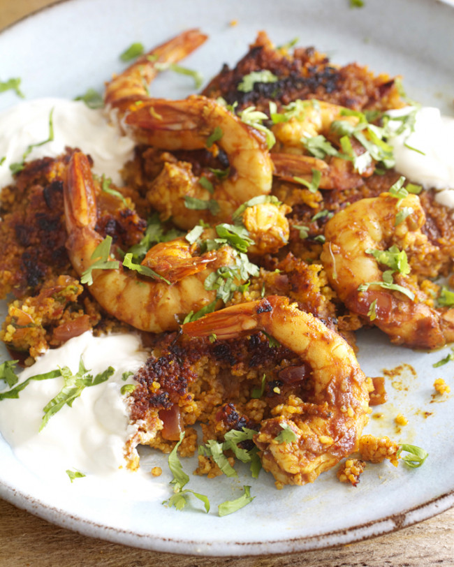Masala Prawns with Spiced Crispy Couscous
