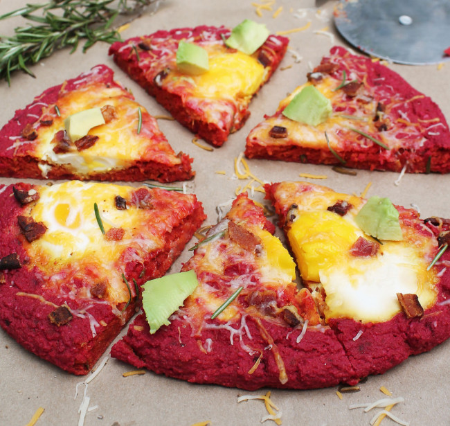 Beet Crust Breakfast Pizza with Eggs And Bacon