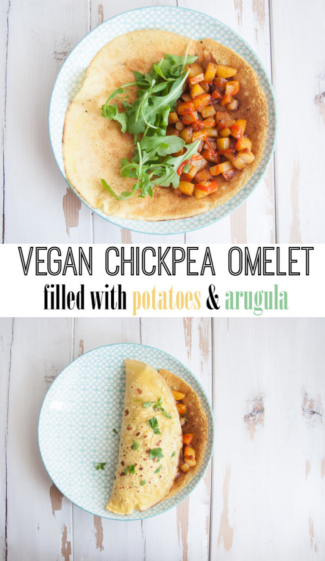 VEGAN CHICKPEA OMELET FILLED WITH POTATOES AND ARUGULA