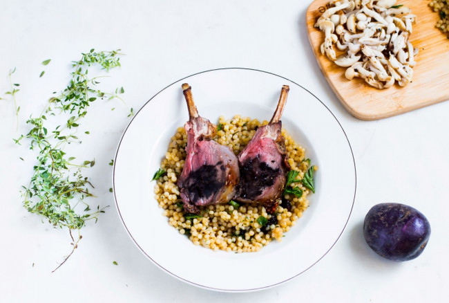 Herb-Marinated Rack of Lamb with Blueberry Balsamic Sauce Recip