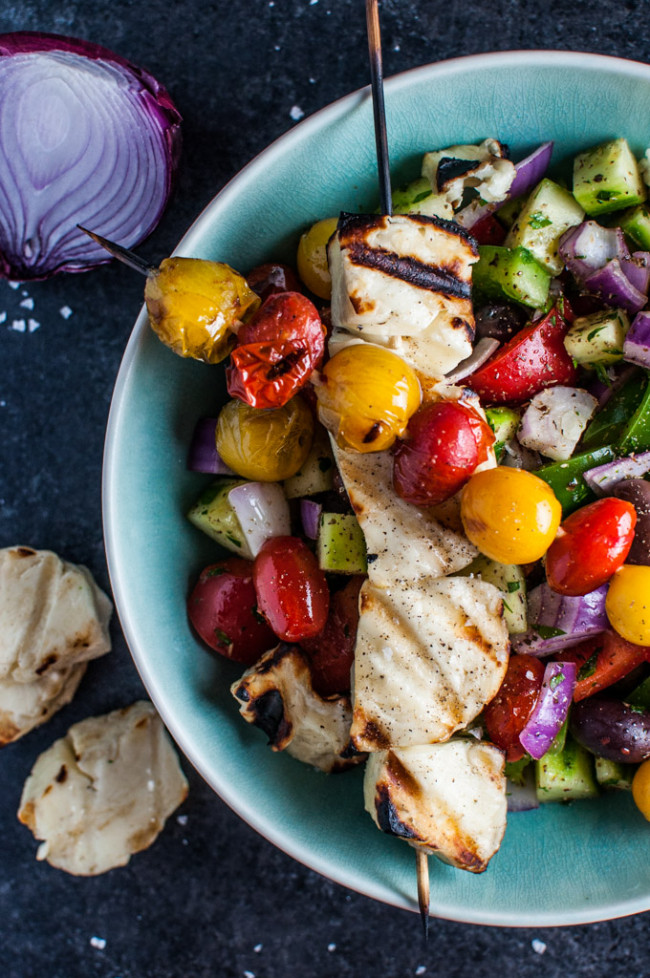 Greek Salad with Grilled Halloumi