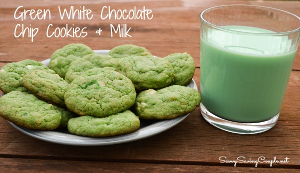 St. Patrick's Day Dessert: "Green" White Chocolate Chip Cookies & Milk