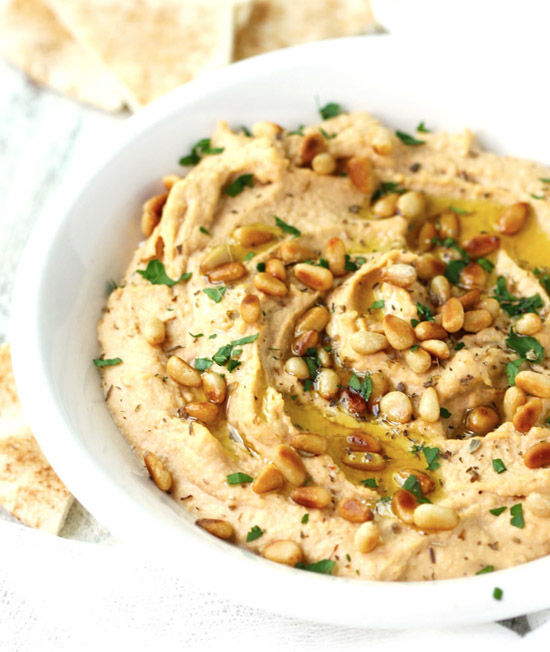 Chipotle Hummus with Roasted Pine Nuts