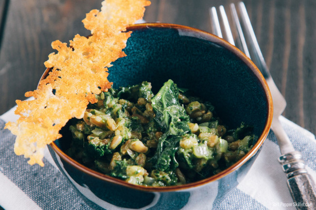 Kale-Farro Risotto + Parmesan Crisps Recipe