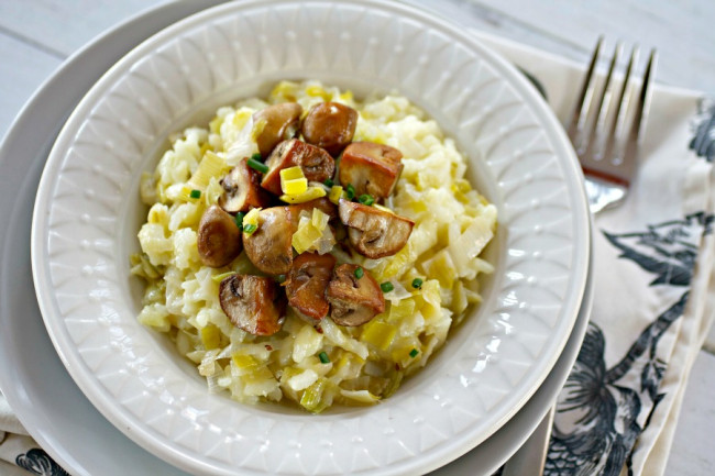 Leek Risotto with Gouda and Smoked Mushrooms