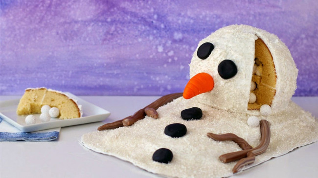 Melting Snowman Surprise Cake