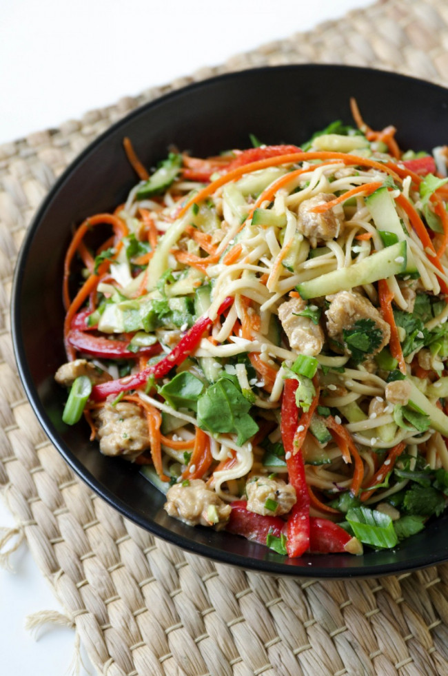 Tempeh Noodle Bowl with Sesame Garlic Dressing