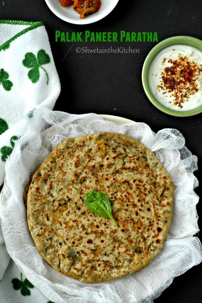 Palak Paneer Paratha - Spinach And Cheese Stuffed Flatbread