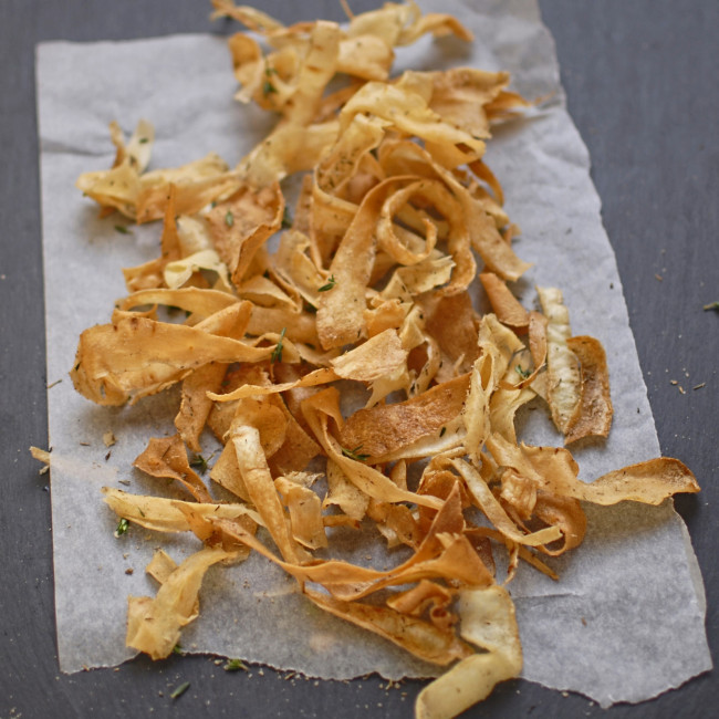 parsnip crisps with smoked salt and thyme