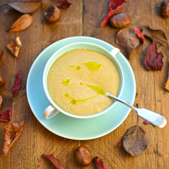 parsnip and chestnut soup with sage oil