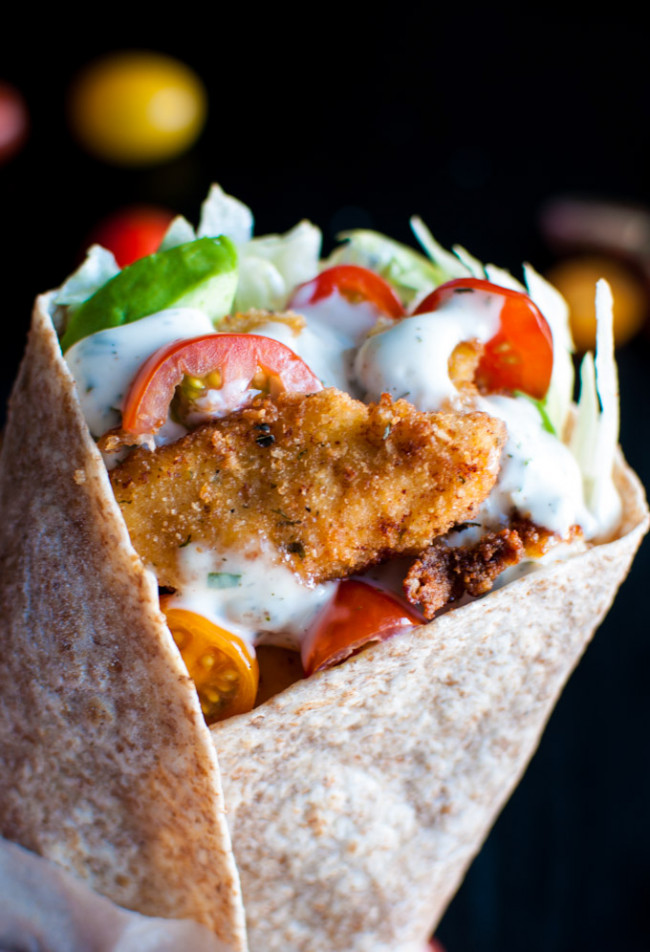 Fried Chicken Wraps with Homemade Ranch Dressing