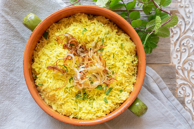Saffron Rice With Mint & Caramelized Onions {gluten-free}